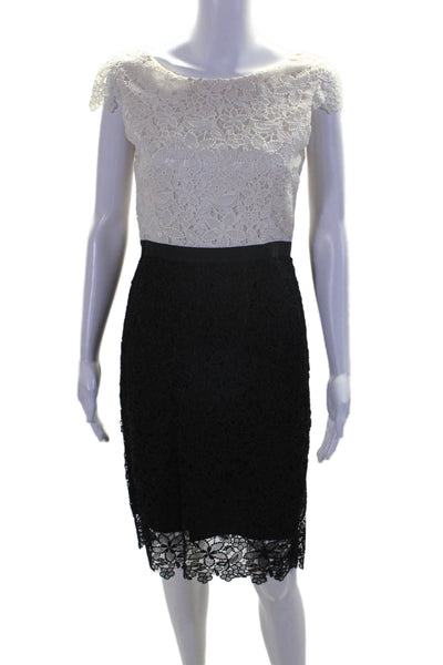 Barneys New York Women's Sleeveless Lace Color Block Midi Dress Beige Size 40