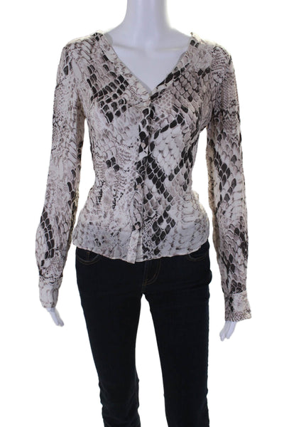 Chelsea Flower Womens Long Sleeve Button Down Abstract Print Blouse White Small