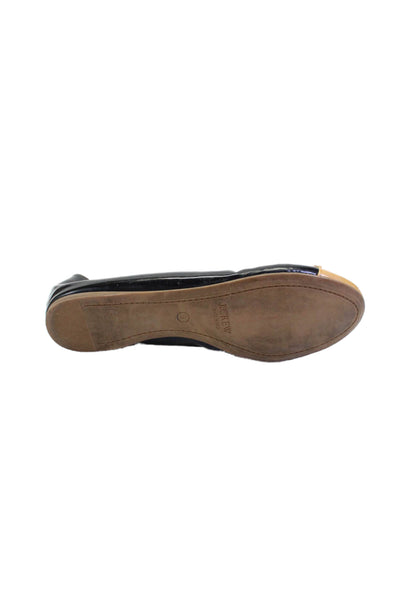 J Crew Womens Patent Leather Cap Toe Slide On Ballet Flats Black Beige Size 9