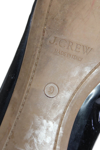 J Crew Womens Patent Leather Cap Toe Slide On Ballet Flats Black Beige Size 9