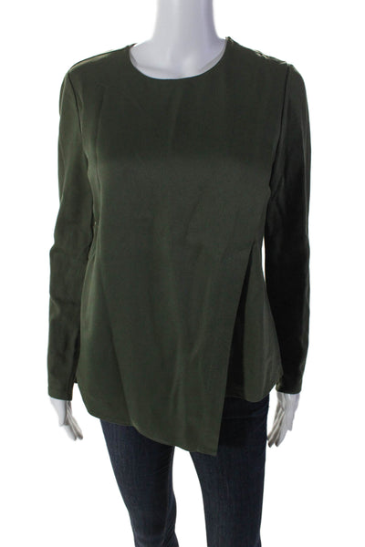 Ted Baker Womens High Neck Long Sleeve Side Zip Wrap Blouse Army Green Size 2