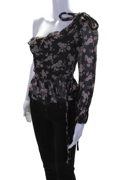 For Love And Lemons Womens Silk Black Floral Halter Sleeveless Crop Top Size XS