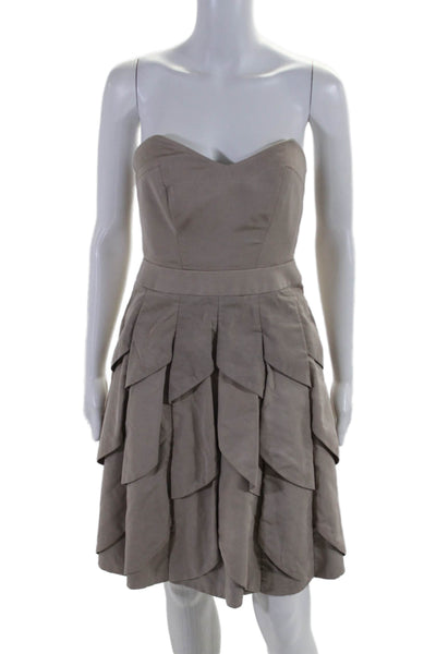 Reiss Womens Sleeveless Sweetheart Tiered Ruffle Short Dress Nude Size 6