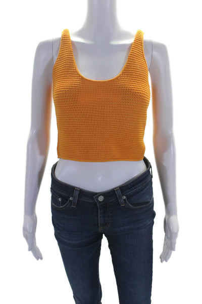 Frame Womens Texture Knit Scoop Neck Sleeveless Crop Top Orange Size XXS