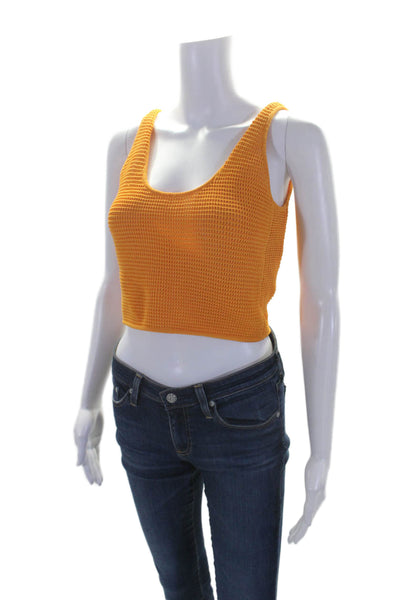 Frame Womens Texture Knit Scoop Neck Sleeveless Crop Top Orange Size XXS