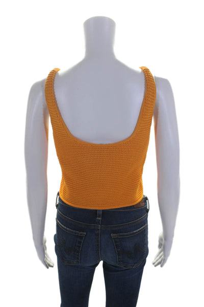 Frame Womens Texture Knit Scoop Neck Sleeveless Crop Top Orange Size XXS