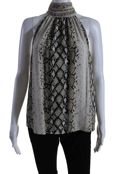 Joie Womens Sleeveless Crew Neck Snakeskin Printed Top Brown Black Size XS