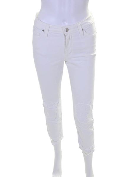 L.T.J Denim Womens High Rise Ripped Siena Slim Leg Jeans White Cotton Size 24
