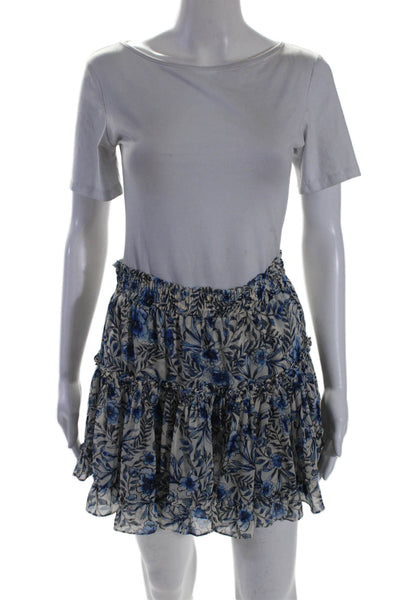 Misa Womens Texture Ruffle Tiered Elastic Waistband Short Skirt Blue Size S