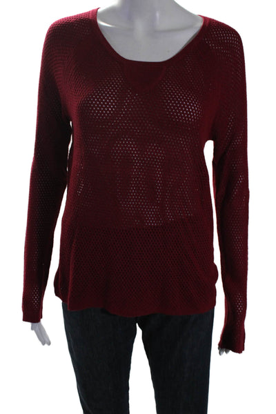 Rag & Bone Knit Womens Open Knit Round Neck Long Sleeve Pullover Top Red Size S