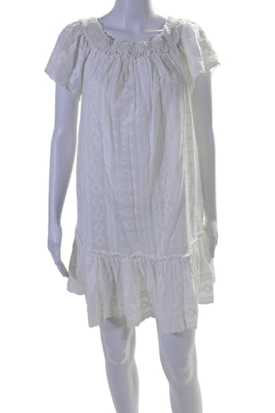 Rebecca Taylor Womens Short Sleeve Off Shoulder Embroidered Dress White Size 4