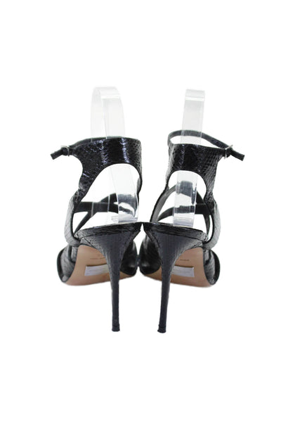 Michael Kors Womens Black Leather Embossed Snakeskin Print Sandals Shoes Size 7