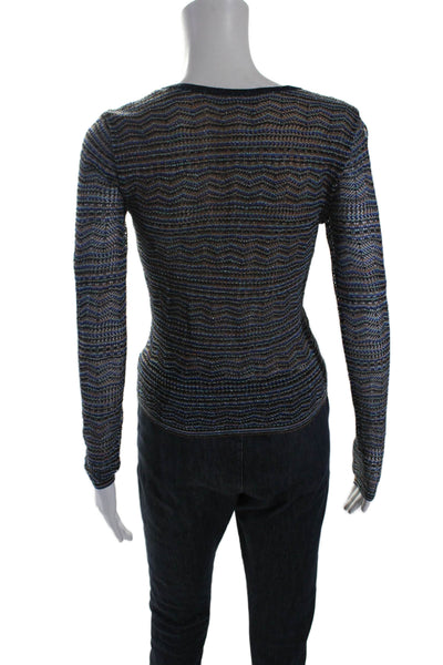 Intermix Womens Long Sleeve Striped V Neck Metallic Blouse Blue Size P
