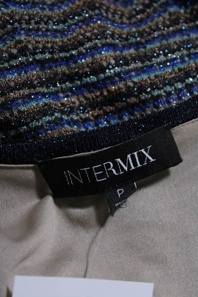 Intermix Womens Long Sleeve Striped V Neck Metallic Blouse Blue Size P