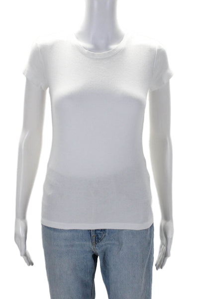 Club Monaco Women's Round Neck Short Sleeves Ribbed Blouse White Size S
