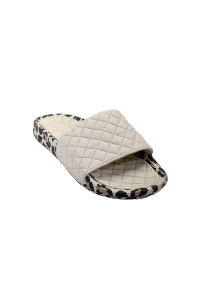 APL Women's Open Toe Wide Straps Quilted Rubber Slides Sandals Cream Size 8