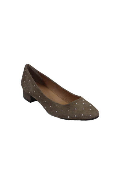 Sesto Meucci Womens Suede Studded Round Toe Slip On Flats Taupe Size 8.5M