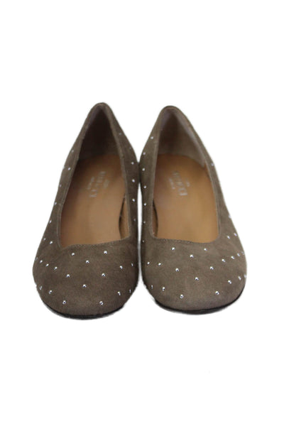 Sesto Meucci Womens Suede Studded Round Toe Slip On Flats Taupe Size 8.5M