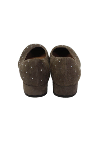 Sesto Meucci Womens Suede Studded Round Toe Slip On Flats Taupe Size 8.5M