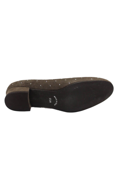Sesto Meucci Womens Suede Studded Round Toe Slip On Flats Taupe Size 8.5M