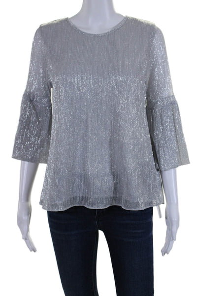 Waverly Grey Womens Long Sleeves Crew Neck Blouse Silver Metallic Size Small
