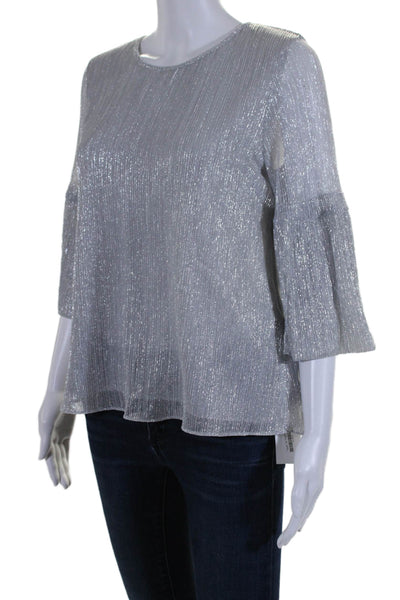 Waverly Grey Womens Long Sleeves Crew Neck Blouse Silver Metallic Size Small