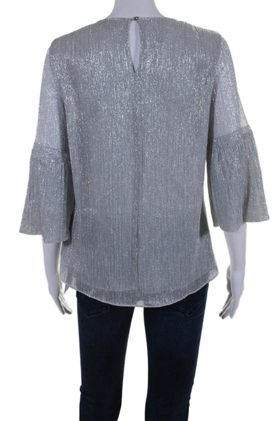 Waverly Grey Womens Long Sleeves Crew Neck Blouse Silver Metallic Size Small