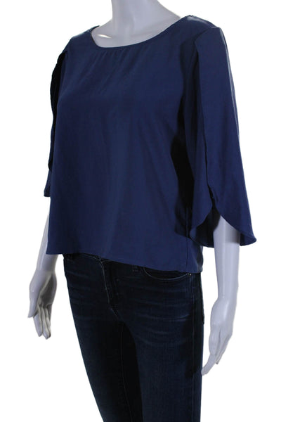 Everly Womens Long Split Sleeves Crew Neck Pullover Blouse Blue Size Small
