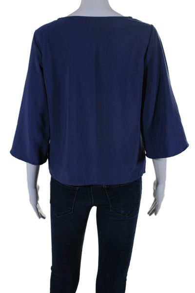 Everly Womens Long Split Sleeves Crew Neck Pullover Blouse Blue Size Small
