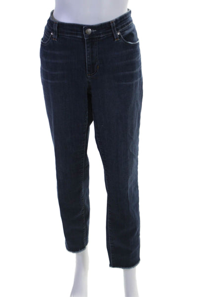 Eileen Fisher Womens Cotton Dark Washed Fringed Hem Skinny Jeans Blue Size 12