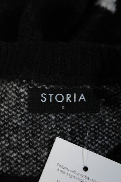 Storia Womens Graphic Print Textured Round Neck Long Sleeve Sweater Black Size S