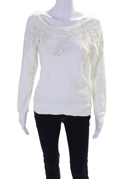 Pam & Gela Womens Cotton White Lace Trim Scoop Neck Pullover Sweatshirt Size S