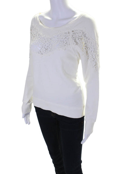 Pam & Gela Womens Cotton White Lace Trim Scoop Neck Pullover Sweatshirt Size S