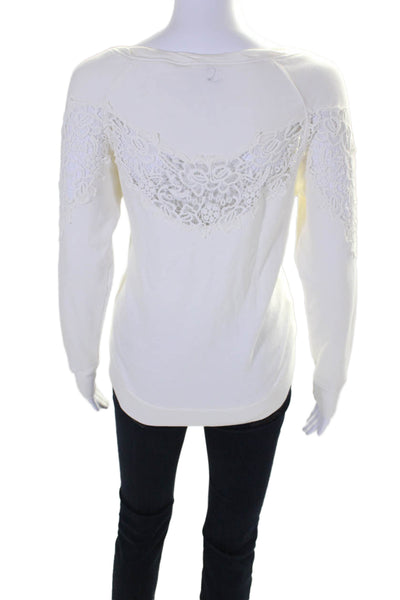 Pam & Gela Womens Cotton White Lace Trim Scoop Neck Pullover Sweatshirt Size S