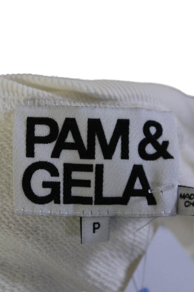 Pam & Gela Womens Cotton White Lace Trim Scoop Neck Pullover Sweatshirt Size S