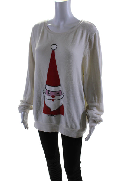 Wildfox Womens Graphic Print Round Neck Pullover Sweatshirt Top Beige Size L