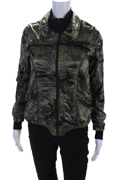 KORAL ACTIVEWEAR Womens Camouflage Print Full Zip Windbreaker Green Size XS