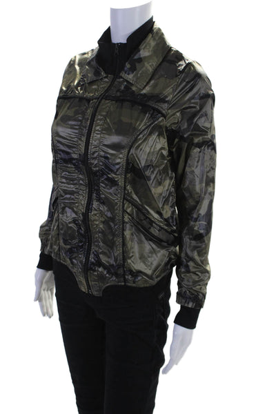 KORAL ACTIVEWEAR Womens Camouflage Print Full Zip Windbreaker Green Size XS