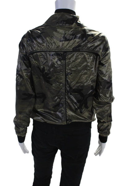 KORAL ACTIVEWEAR Womens Camouflage Print Full Zip Windbreaker Green Size XS