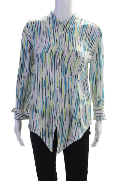 Equipment Femme Womens Silk Multicolor Printed Button Front Blouse Top Size S