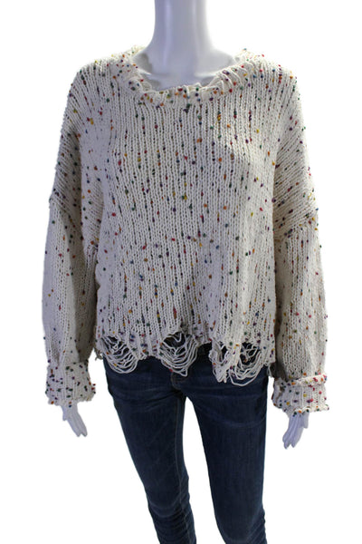 Honey Punch Womens Knit Spotted Distressed Pullover Sweater Top Cream Size M