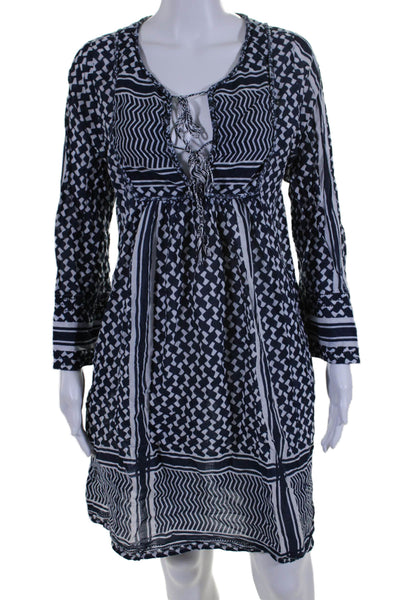 Lola Australia Womens V Neck Long Sleeve Abstract Print Dress Blue Small
