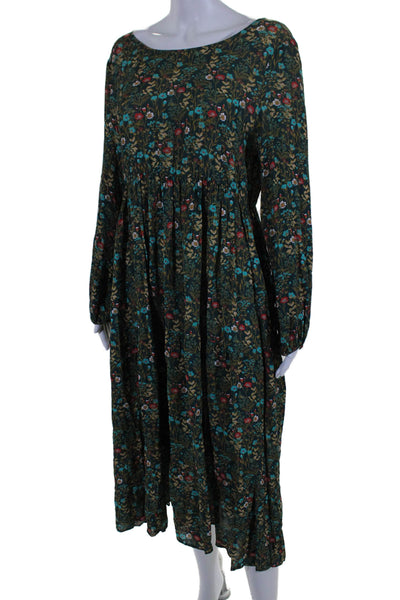 Tyler Boe Womens Floral Print Scoop Neck Long Dress Gray Size Small