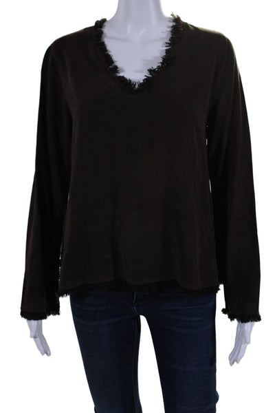 Maven West Womens Long Sleeves V Neck Blouse Chocolate Brown Size Extra Small
