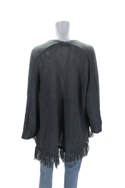 Wooden Ships Womens 3/4 Sleeve Open Knit Fringe Cardigan Sweater Gray Size XS