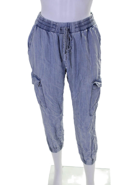 Dress Forum Womens Chambray High Rise Drawstring Cargo Pants Blue Size Medium