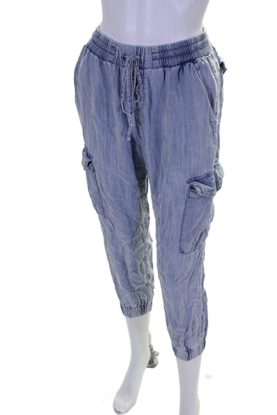 Dress Forum Womens Chambray High Rise Drawstring Cargo Pants Blue Size Medium