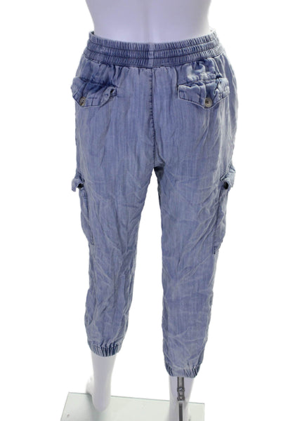 Dress Forum Womens Chambray High Rise Drawstring Cargo Pants Blue Size Medium