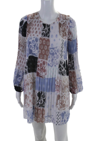 Wilfred Women's Round Neck Long Sleeves Pleated Flare Floral Mini Dress Size XS