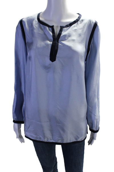 Elizabeth McKay Womens Silk Long Sleeve Contrast Trim V Neck Tunic Blue Size 6